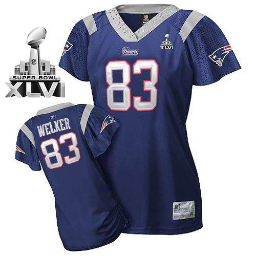 Patriots #83 Wes Welker Blue Women's Field Flirt Super Bowl XLVI Stitched NFL Jersey - Click Image to Close